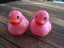 Lot of 2:Infantino Pink Hearts Valentine Rubber Duck 3  Ducky Bath Pool Jeep Toy