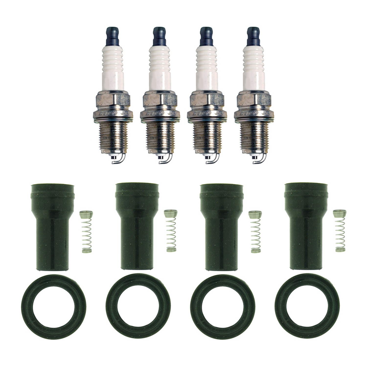 Denso 4 Standard Plug  NGK Ignition Coil Boot Kit for Hyundai Accent Kia Rio L4