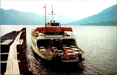 Kootenay Bay British Columbia BC Ferry Boat Anscomb Classic Cars Postcard  34545