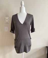 Top Ted Baker London Mujer Pequeño 3 Y2K Tejido Algodón Seda Gris Neutro Años 2000