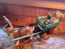 Antique Papier Mache Rabbit Candy Container Pulling Wagon