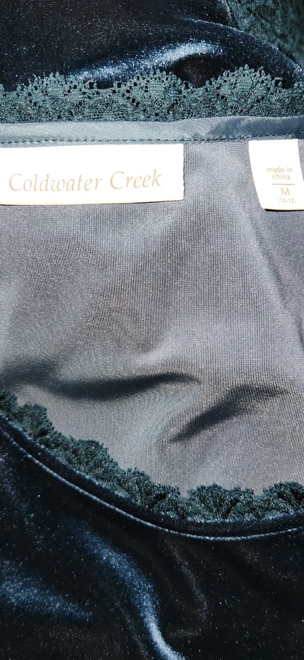 Camiseta sin mangas con ribete de encaje bordado de terciopelo verde azulado fiesta Coldwater Creek, M Foto 3 de 4