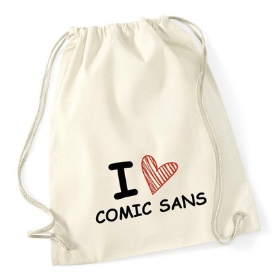 Turnbeutel I love Comic Sans Herz Geschenkidee I love Comic Sans Geschenk Präsen