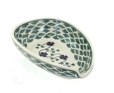 Blue Rose Polish Pottery Sage Floral Small Spoon Rest