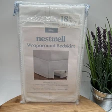 Split Corner Tailored Bed Skirt Solid White Cotton King Drop Length 18 Bed Bath