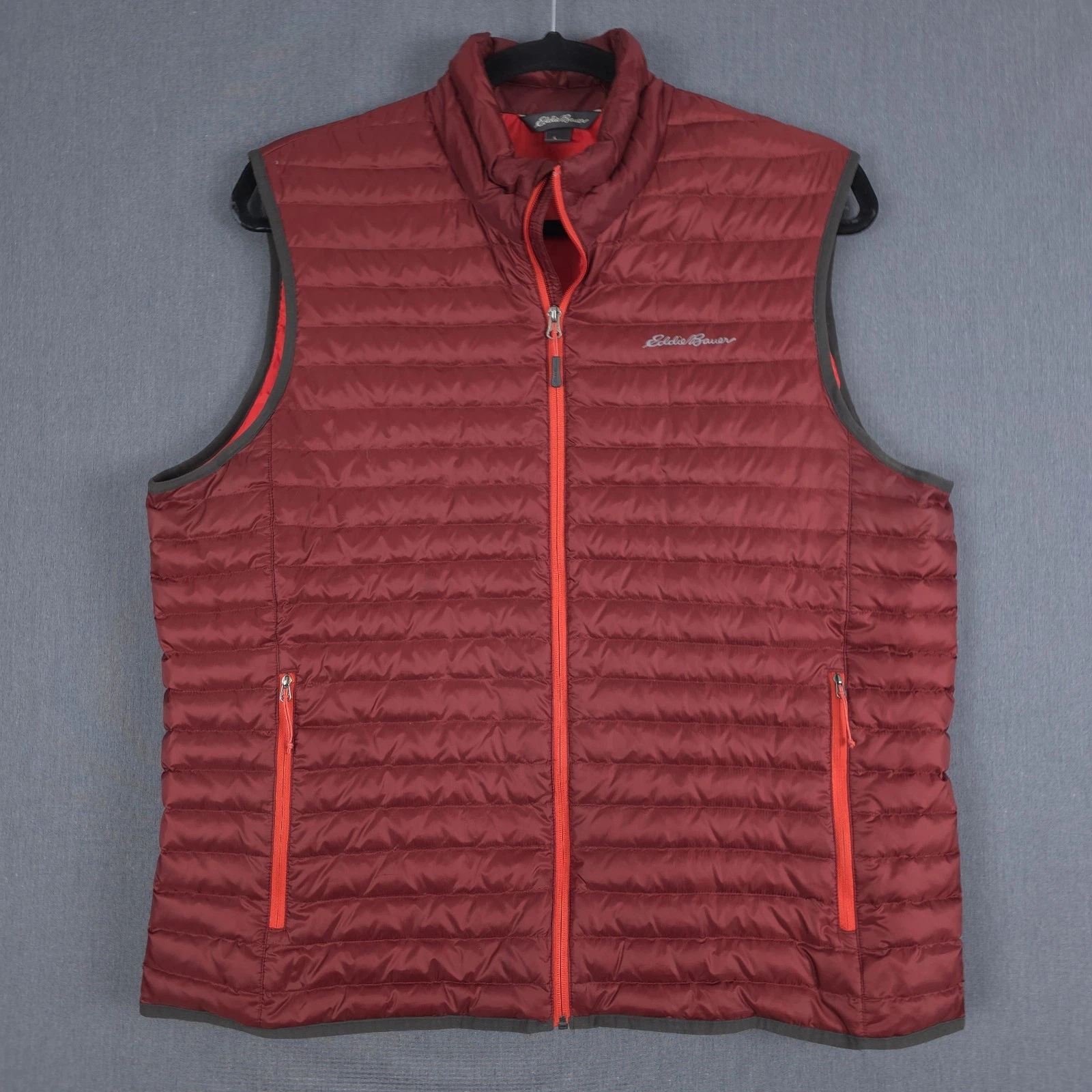 Eddie Bauer EB700 Down Puffer Vest Mens XL Brick Red Full Zip Packable Jacket