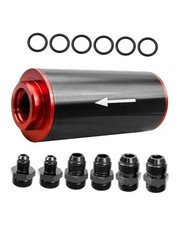 Inline Fuel Filter 10 Micron with 6AN 8AN 10AN Adapter, Universal Cleanable Red