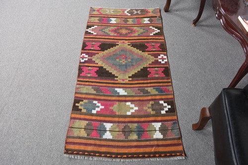 2,3x4,9 ft Vintage Kilim Rug, Turkish Rug, Brown Animal Print Wool Rug