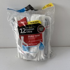Hanes Socks Mens Fits Shoe Size 12-14 White Crew Double Tough Cushion 12 Pairs