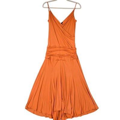 BCBGMAXAZRIA Dress Women's M Orange Y2K Midi V-neck Spaghetti Strap Made In USA