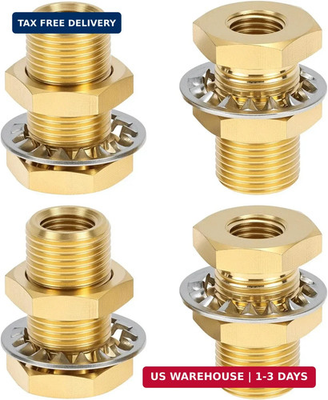 #ad 4 Pack 1 4” NPT Bulkhead Brass Pipe Fittings 1200 PSI Tank Frame Coupler Kit Set $23.99