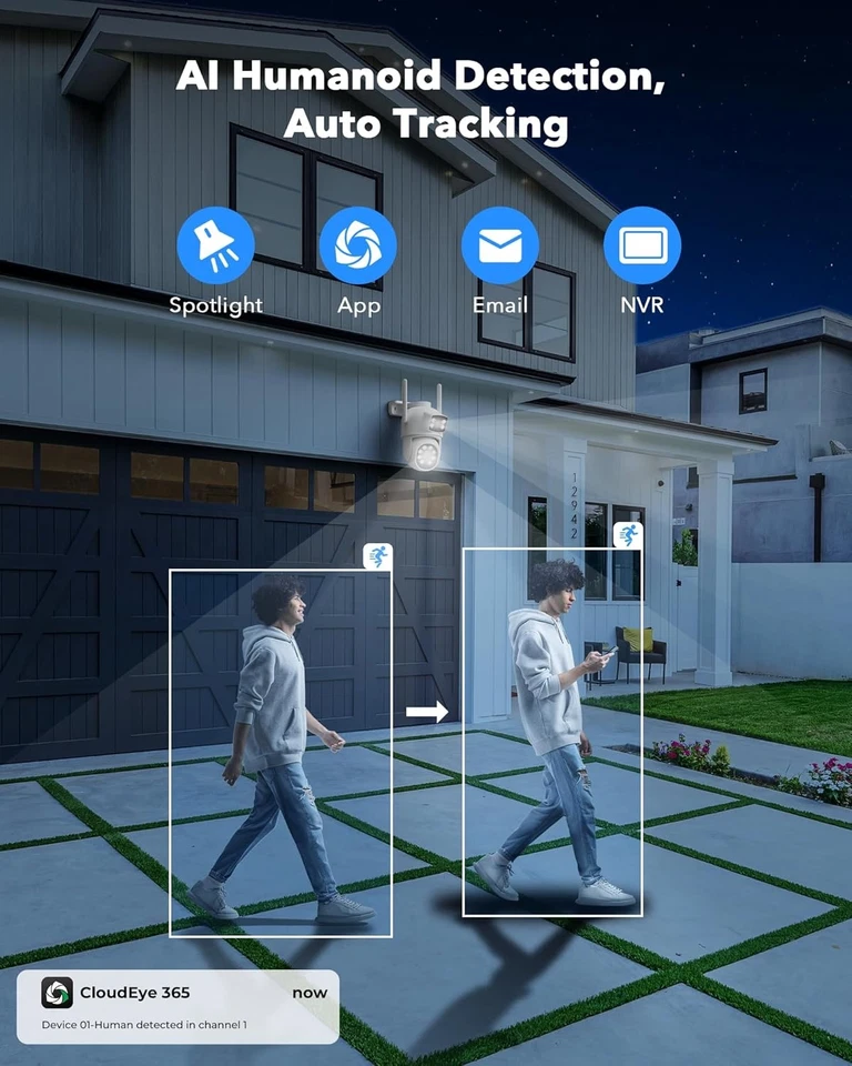 2K WLAN Überwachungskamera Außen Funk Kamera Camera Audio 500GB Monitor NVR Set - Bild 4 von 4