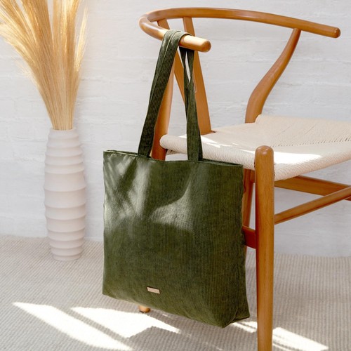 Corduroy Tote Bag for Women and Men with Zipper and Inner Pockets. Cute Schoo... - Picture 7 of 9