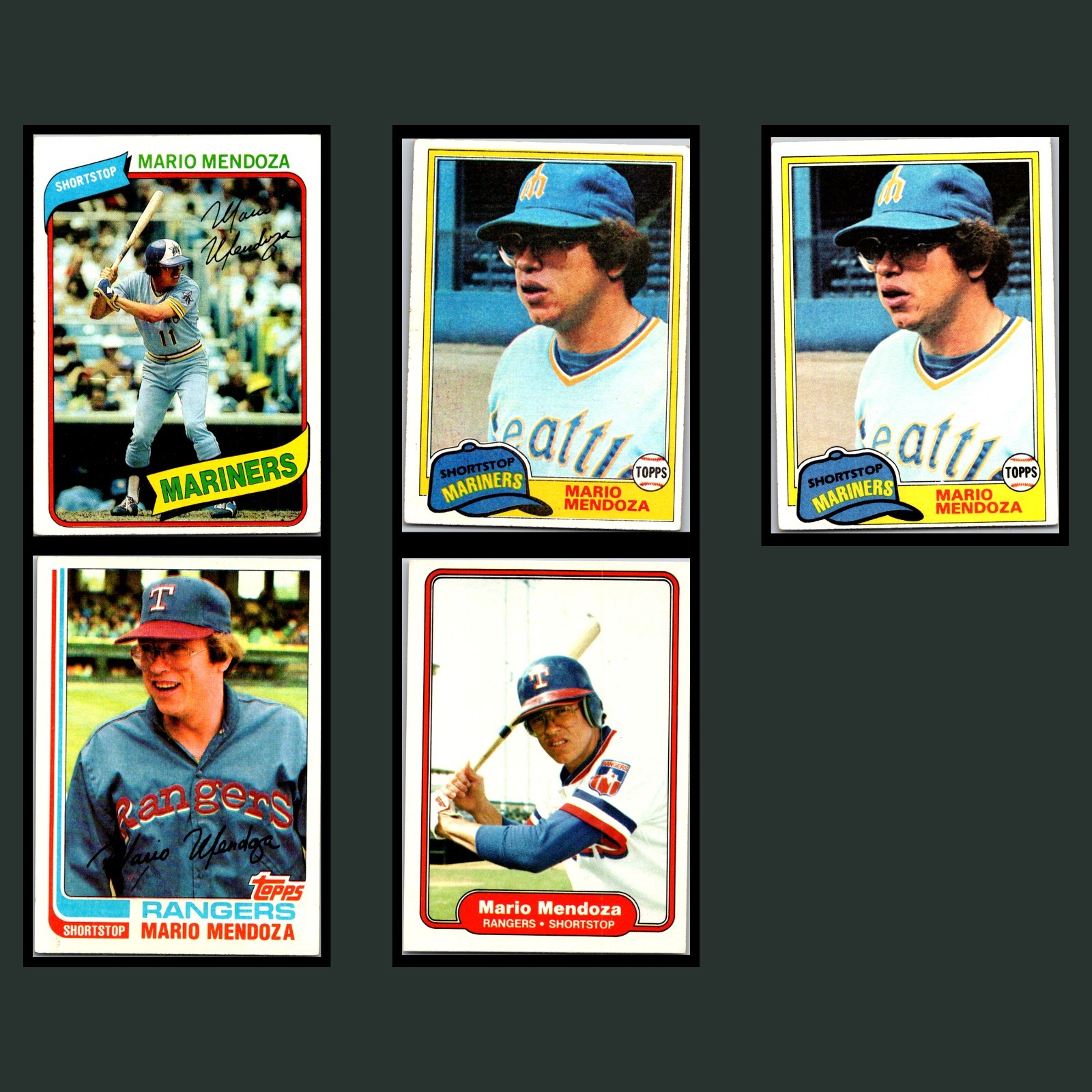 Mario Mendoza 5 Card Lot Seattle Mariners Baseball Topps Fleer Rangers