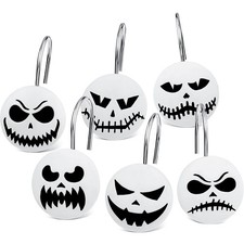 12 Pcs Skull Shower Curtain Hooks Halloween Shower Rings Decorative Skeleton ...