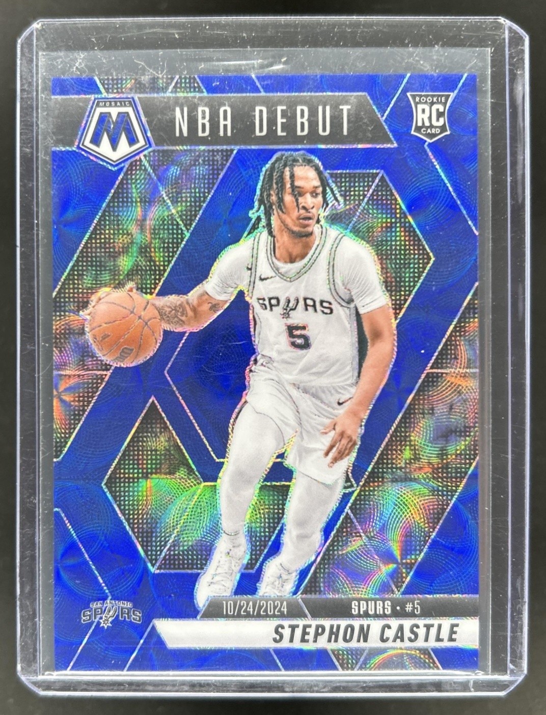 2024-25 Panini Mosaic Stephon Castle RC International Blue Mosaic NBA Debut #/35