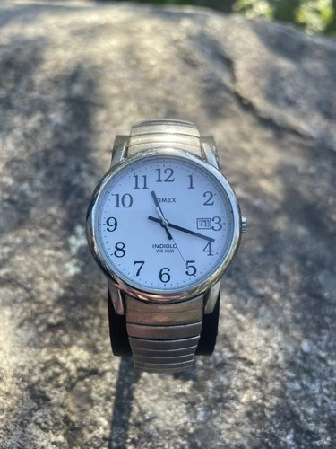 Vintage Timex Iniglo WR 30M Mens Quartz Watch Stretchable Band, Works Great!