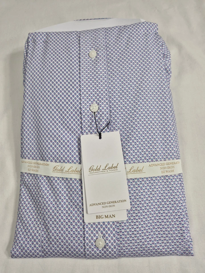 Camisa para hombre Roundtree Yorke Gold Label 19 34-35 púrpura blanco azul avance nueva con etiquetas 52 Foto 3 de 4