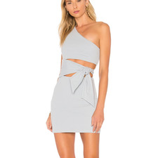 Lovers + Friends Dusty Blue One Shoulder Mini Dress SMALL Cutout Bodycon NEW
