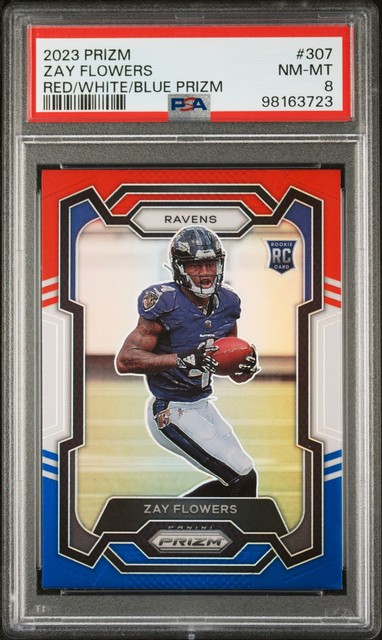 2023 Panini Prizm Red/White/Blue Prizm #307 Zay Flowers PSA 8
