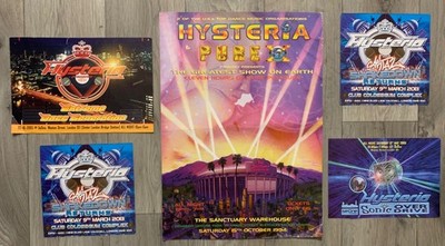 5 Flyers HYSTERIA - SANCTUARY MK - SEONE CLUB  1994 - 2013 - EX = Excellent  