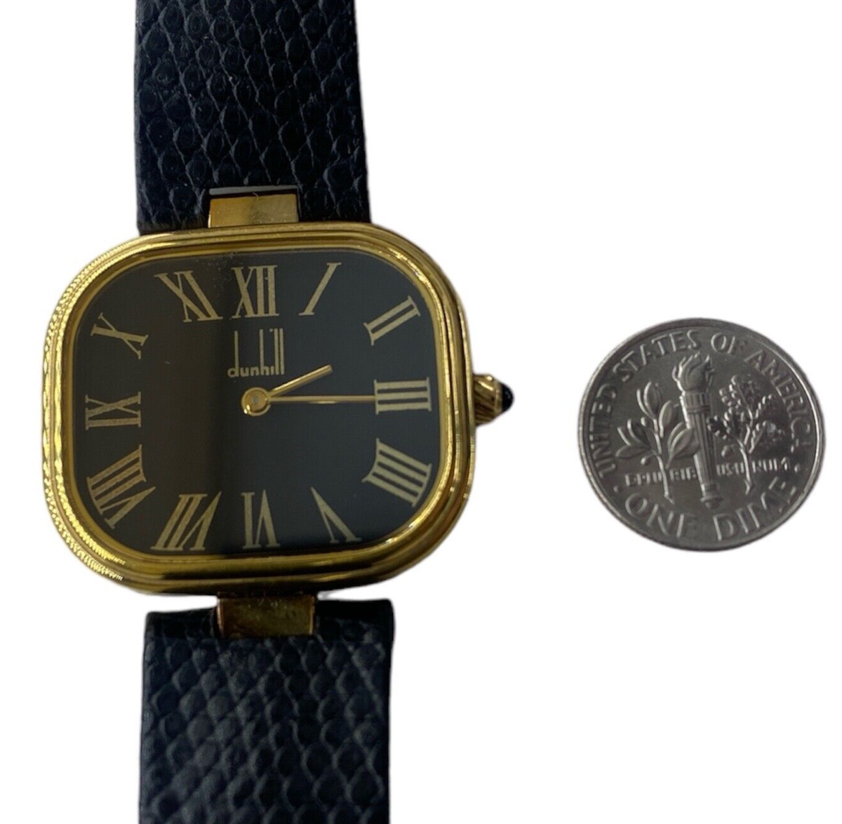 DUNHILL Vintage 925 Sterling Silver Gold Tone Swiss Quartz Black