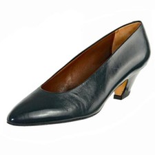 NEW Vintage PALOMA Pumps Heels Navy Leather Sz. 7 B ITALY Cuban Heels Almond Toe