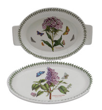 PORTMEIRION TWIN HANDLED DISH & OVAL PLATE OVEN TO TABLET SWEET WILLIAM & LILAC