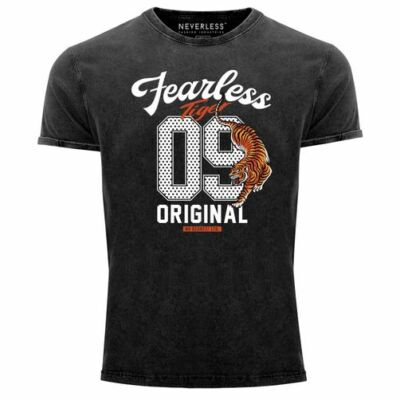 Mens Vintage Shirt Tiger Inscription Fearless Original Sports College Jersey