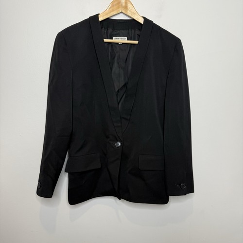 Chaqueta Blazer De Colección Giorgio Armani Lana Negra Para Mujer Talla 12 Botón Único Italia - Imagen 2 de 9