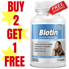 Biotin 60 Capsules 10,000mcg - Maximum Strength - Hair Skin Nails QTY DISC BUY