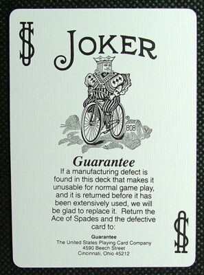 1 x Joker playing card Bicycle 808 Guarantee Black Cincinnati Ohio