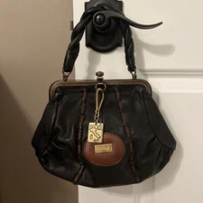 RARE Women's GIUDI Vintage ITALIAN Made Black LEATHER Handbag EUC