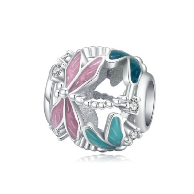 Libelle runder Anhänger Insekt echt 925 Sterling Silber  