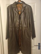 Helium Real Leather Brown Overcoat Coat Uk14-16