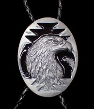 EAGLE HEAD DIAMOND CUT BOLO TIE SISKIYOU PEWTER HANDSOME 