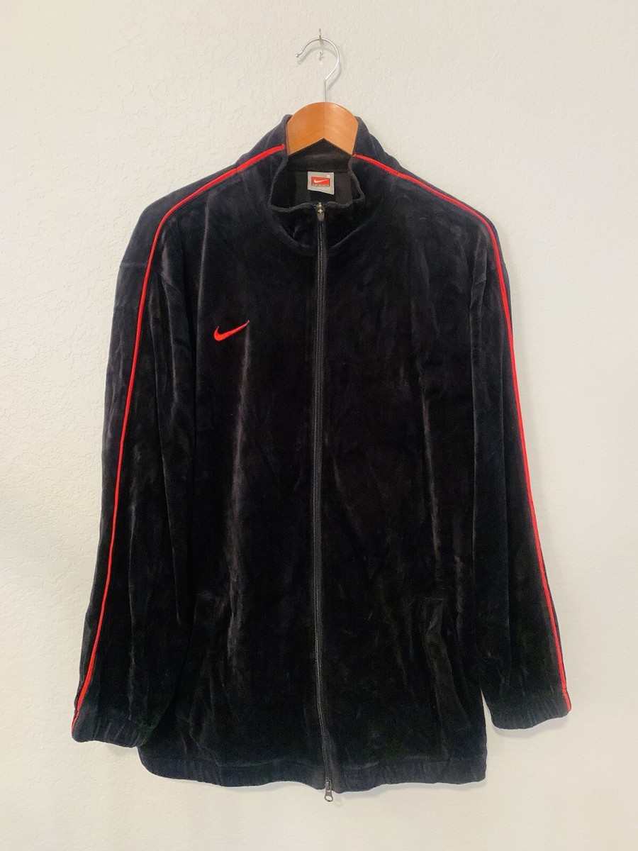 VINTAGE Nike Velour Track Jacket Men's S Black Red Full Zip VINTAGE Nike Velour Track Jacket Men's S Black Red Full Zip
