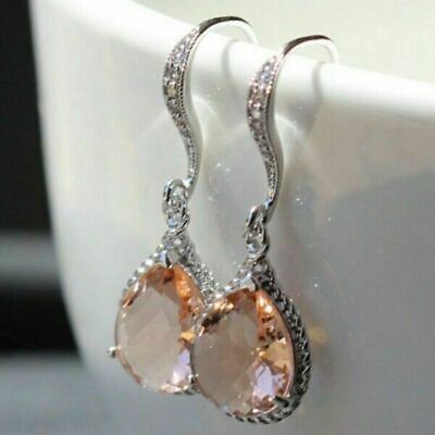 Sparkling2Ct Pear Cut Peach Morganite Drop/Dangle Earrings 14K White Gold Finish