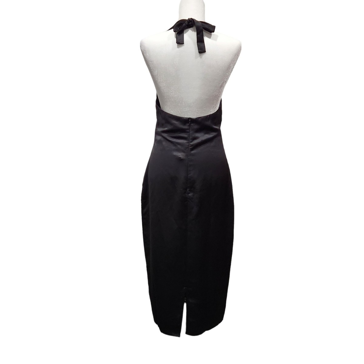 New! Jason Wu Black Satin Deep U Neck Halter Midi Dress, S | eBay