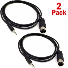 2x 5 Pin Din MIDI Male To 3.5mm Male Plug Stereo Jack Audio Adapter Cable 5FT
