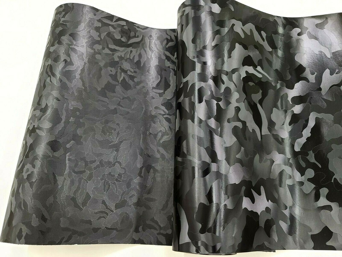 Camo Shadow Black & Silver Gray Camouflage Vinyl Wrap Film - Glossy Self-Adhesive For Cars, Bikes, Vans