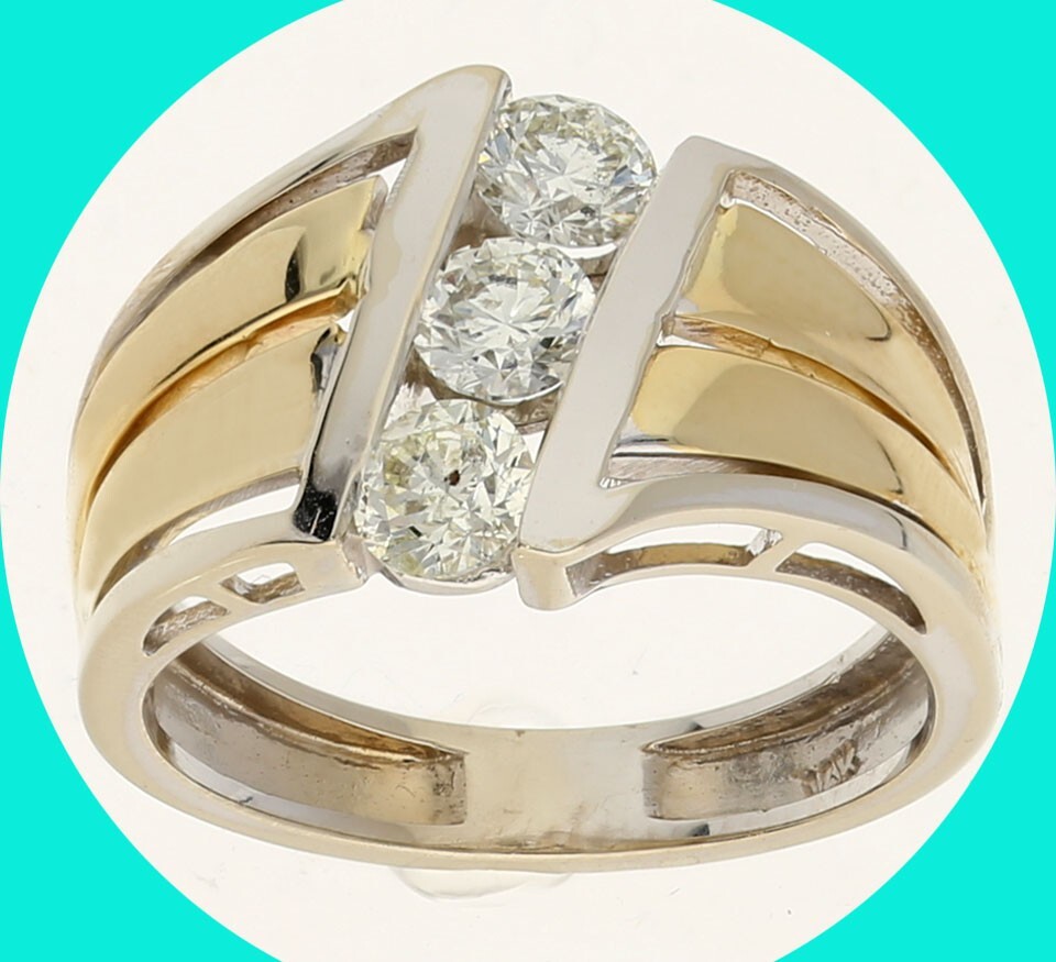 Diamond Stone Channel Ring 14K Multi Tone Gold Size