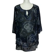 JMS JUST MY SIZE Women’s Pullover Top Sz 3X Multi Color Floral Print Semi-Sheer