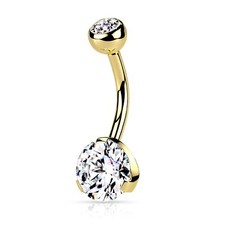 Forbidden Body Jewelry 14K Gold Belly Button Ring 14G 10mm w/Double Crystal -...