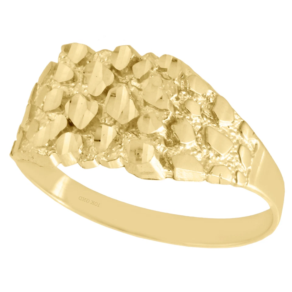 Anillo meñique estilo mineral pepita real de oro amarillo de 10 quilates banda elegante personalizada de 10,5 mm Foto 3 de 4