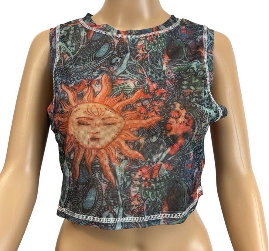SHEIN sun and moon celestial Mesh Crop Top MEDIUM | eBay SHEIN sun and moon celestial Mesh Crop Top MEDIUM | eBay