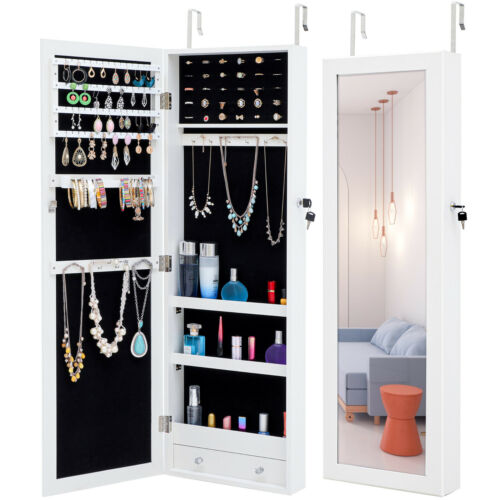 Lockable Jewelry Cabinet Door Wall Hang Mounted Organizer Armoire With Mirror - Wall Mounted Locking Jewelry Cabinet