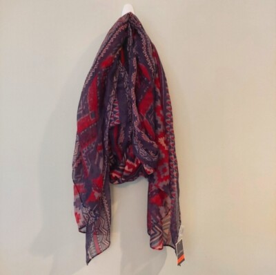 West Loop scarf blue red pink geometric pattern