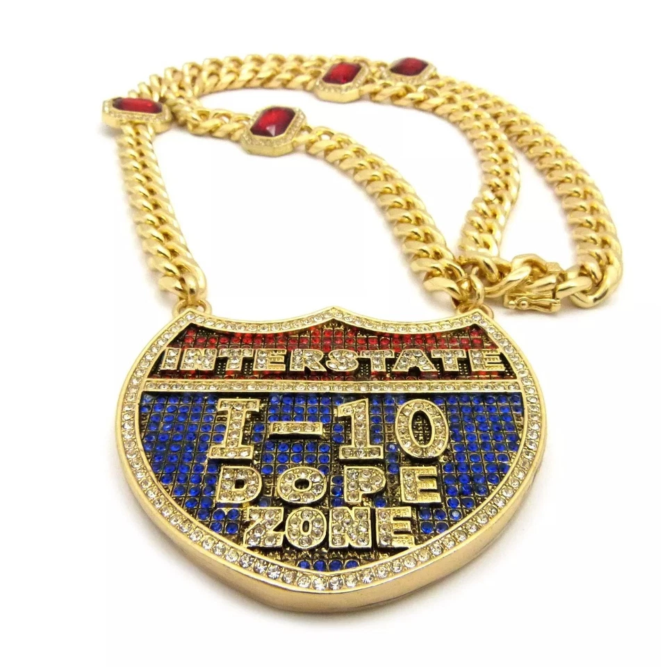 COLLAR CADENA CUBANA PIEDRA PRECIOSA ROJA 30" COLGANTE CIRCONITA CÚBICA ZONA DROGA I-10 ICE Foto 2 de 4