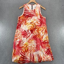 Calvin Klein Dress Womens 6 Orange Multi Fern Floral Swing Chiffon Sleeveless